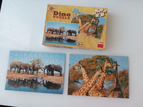 Puzzle zvířátka - sloni a žirafy, 2x77 dílků, 5+, 