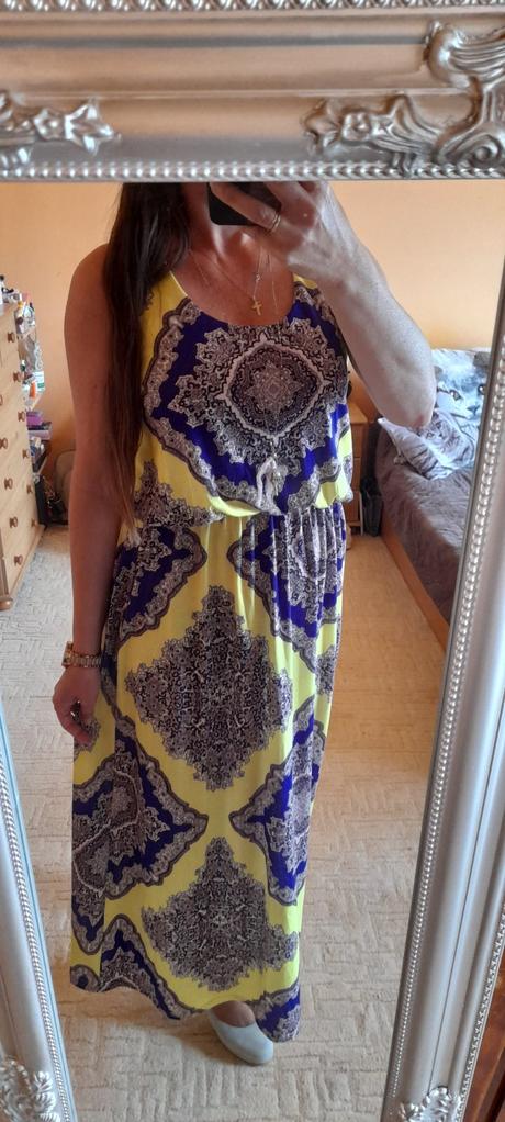 Boohoo pestré maxi šaty s vykrojenými zády, 42