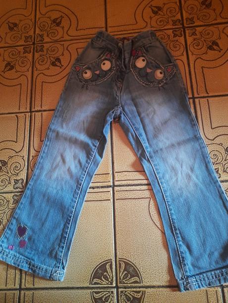 Dívčí rifle kočička, květy, proužky vel. 104 - 110, next,104