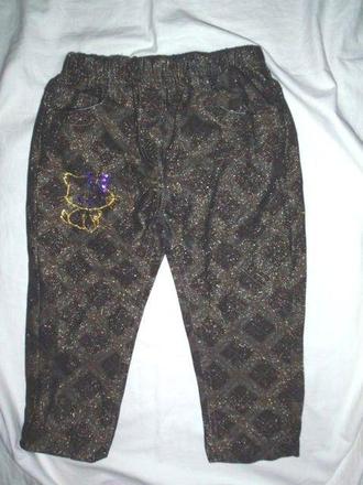 Luxusní zlaté káro kalhoty s kočičkou, 98