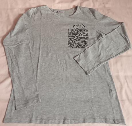 Dívčí triko dlouhý rukáv šedé s kočičkou bonprix, bonprix,164