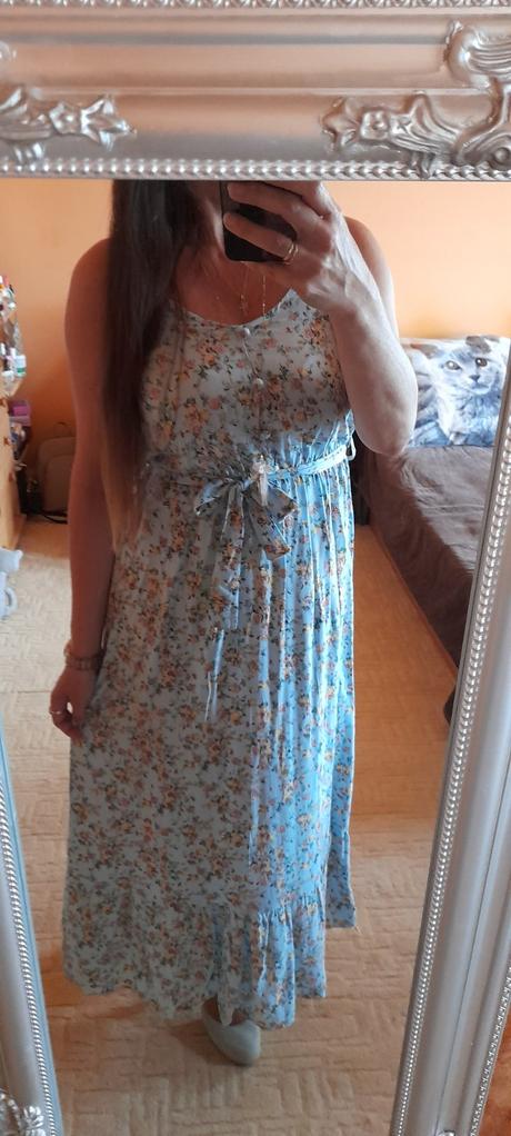 Květinové dlouhé šaty s páskem, l