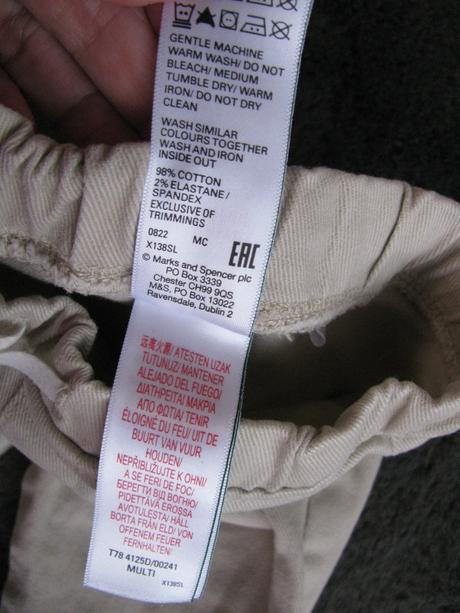 Pružné béžové džínové kalhoty v pase do gumy m&s, marks & spencer,68