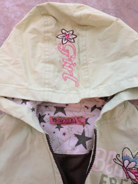 Limetková jarní bunda 98-104 cm kapuce výšivky, 104