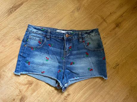 Džínové riflové kraťasy šortky s třešněma, denim co,164
