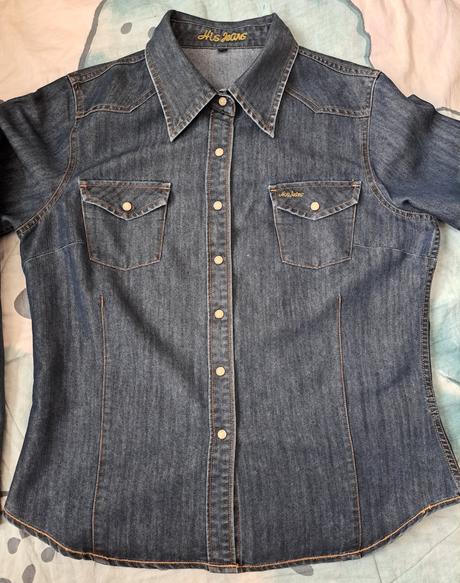 Dámská džínová košile se zlatou výšivkou, 42