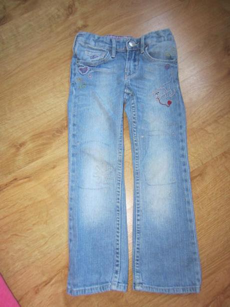 Peckovní záplatové džín, rifle s kočkou, h&m,104