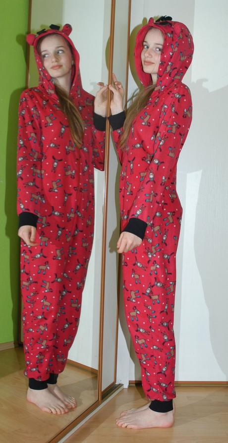 Vánoční slabší fleecový overal se soby dorost, f&f,36