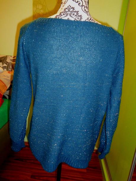 Příjemný petrolejový svetr se zlatými nitkami, f&f,l