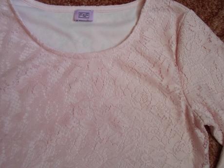 Růžové krajkové tričko triko 3/4 rukáv, f&f,152