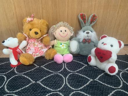 Sada plyšových hračiek - bábika a zvieratká, 