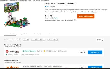 Lego minecraft 21181 králičí farma, 