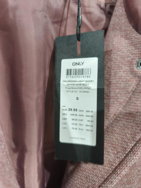 Starorůžový lila jarní kabátek only s/m, only,s