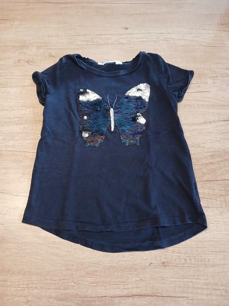 2x měnící tričko motýl hm vel. 110/116, h&m,116