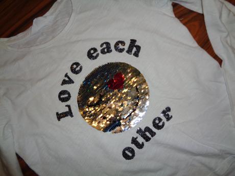 Tričko s obousměrným flitrem - smajlík 134/140, h&m,134