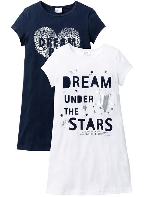 2-pack noční košile dlouhá trička tmavá+bílá, bonprix,140 / 146