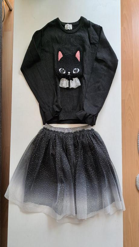 Set kočičí svetřík a sukýnka, h&m,122