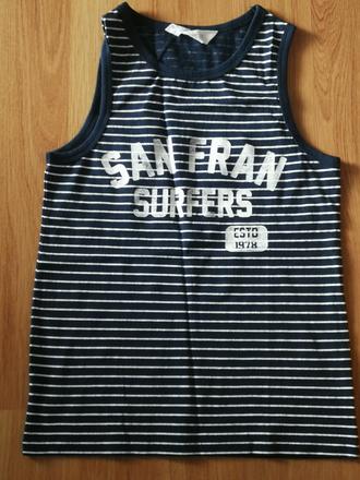 Tílko letní zn. h&m, modré proužky nápis, v. 122-8, h&m,122