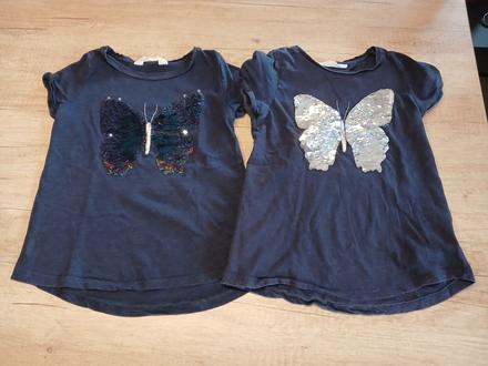 2x měnící tričko motýl hm vel. 110/116, h&m,116