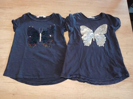 2x měnící tričko motýl hm vel. 110/116, h&m,116