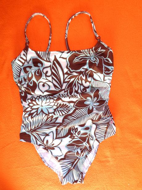Hnědotyrkysové květované jednodílné plavky, 42