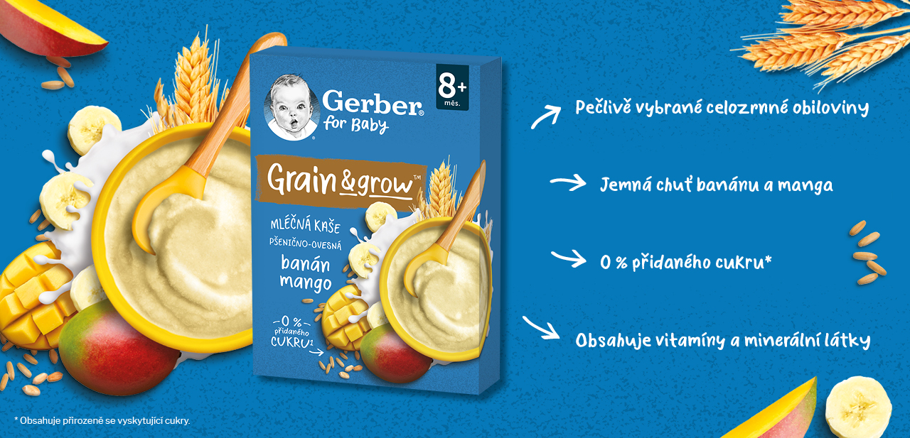 GERBER mléčná kaše pšenično-ovesná banán a mango 200 g