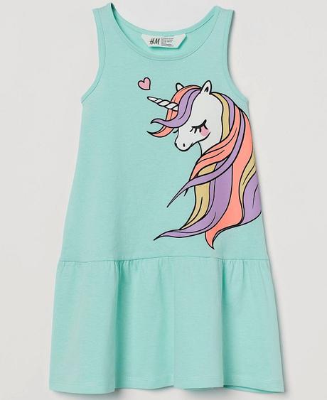Letní šaty h&m jednorožec mentolové vel. 98/104, h&m,98 / 104