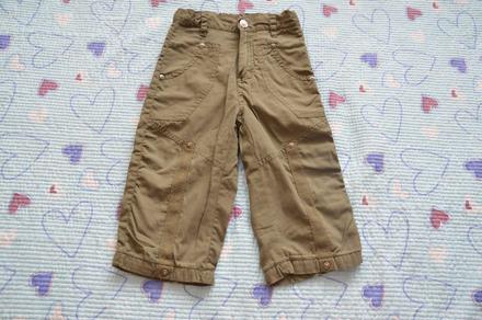 Khaki plátěné kalhoty regulace v pase, podšité, 86