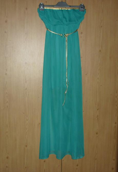 Zelené dlouhé šaty se zlatým páskem made in italy, s