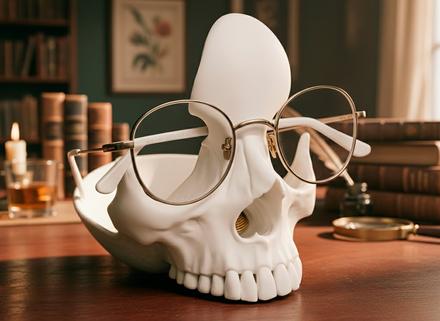 Stojánek na brýle "lebka s miskou", 
