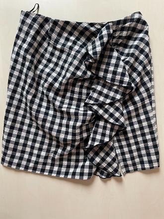 Káro sukně s volánem a rozparkem, vel s, hm, h&m,s