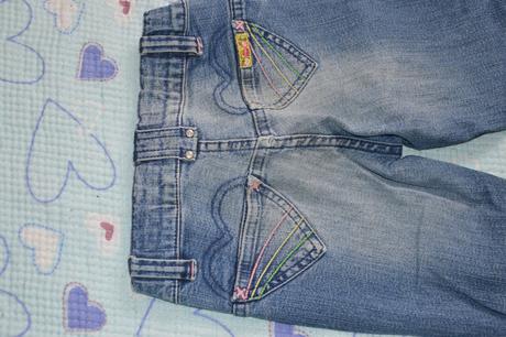 Rifle, džíny - detaily se  srdíčky, regulační guma, h&m,110