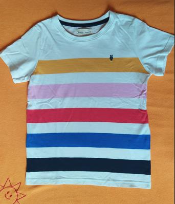 Tričko kr. rukáv - bílé s barevnými pruhy, lindex,122