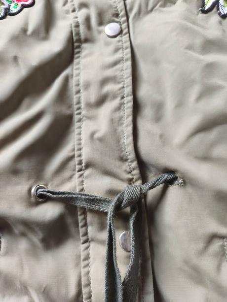 Khaki bunda parka s růžemi 170, s/m, h&m,170
