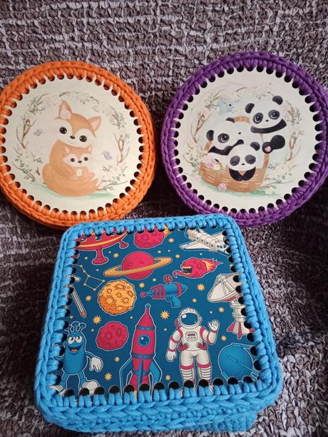 Háčkovaný košík -dětské vzory, 