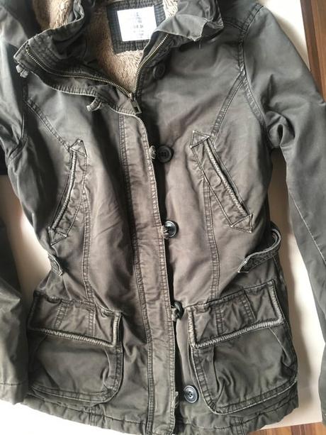 Khaki bunda s vnitřním kožíškem, vel xs/s. logg, h&m,xs