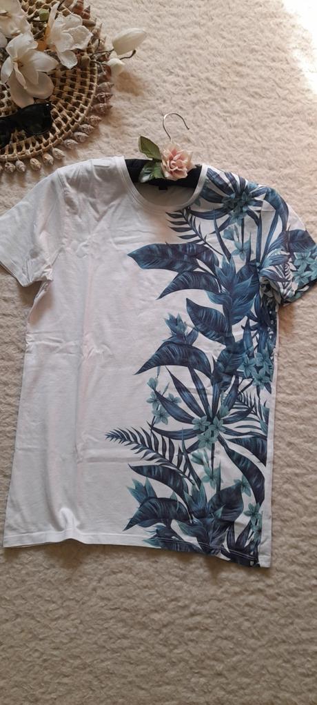 Smog bílé bavlněné tričko s tropickým motivem, xs