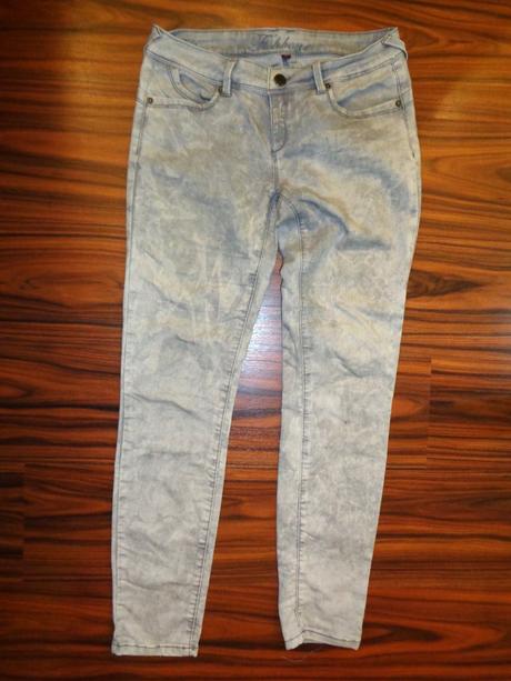 Pěkné šedé elastické mapované rifle - vel. 29, fishbone,m