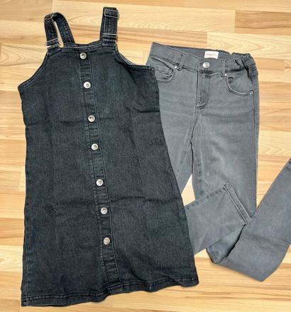 Šaty s laclem+šedé džíny/slim vel.146, 140–152