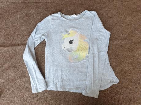 Dívčí tričko dl.r. h&m v.134 jednorožec s flitry, h&m,134