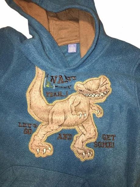 Tyrkys modrá fleece dino mikina / klokanka, 5-6y, takko,110