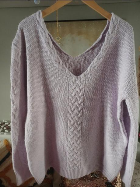 Lila svetr orsay, copánkový vzor, orsay,m