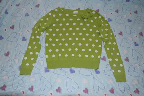 Next zelený puntíkatý svetřík s mašlí, next,146