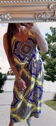 Boohoo pestré maxi šaty s vykrojenými zády, 42