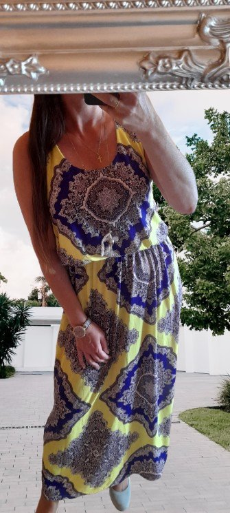 Boohoo pestré maxi šaty s vykrojenými zády, 42