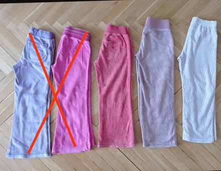 3x sametové tepláky 4-5 let, 104–116