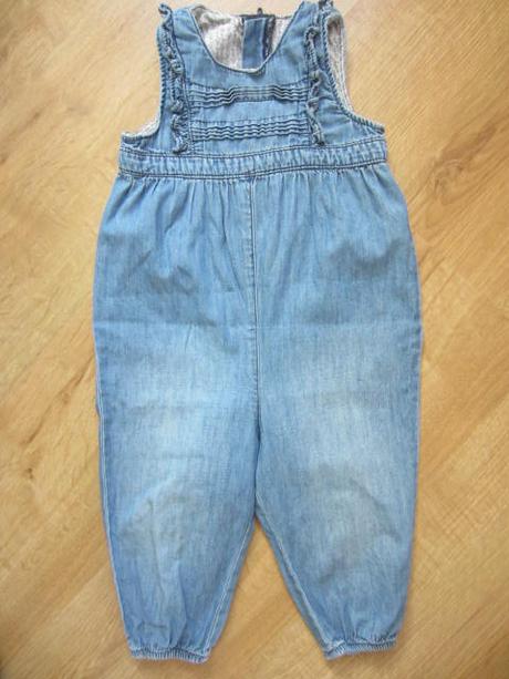 Měkkoučké džínové riflové zahradníčky, h&m,80