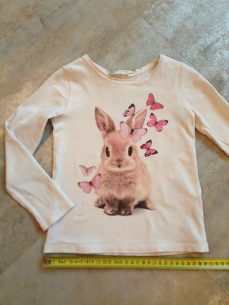 Bavlna triko hm 98cm,2roky zajíček motýli třpytky , h&m,98