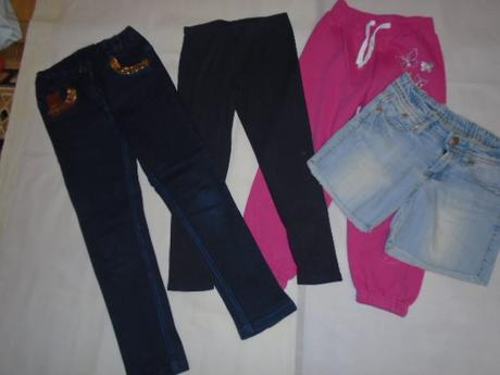 Leginy kraťasy džíny 6ks vel 5/6 i nové, 104–116