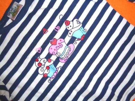 Super modrobílé pruhované triko - zákusky, 74